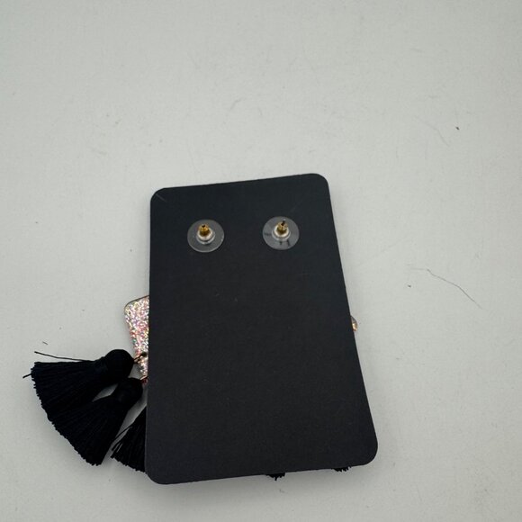 Square Glitter & Tassel Dangle Earrings 3 inches - Picture 3 of 3